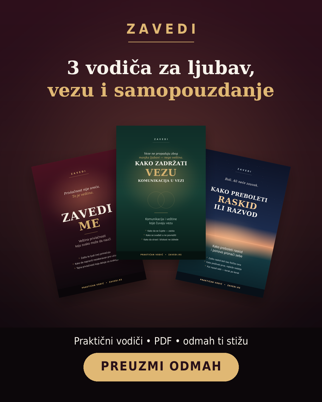 Komplet — sve 3 knjige (Zavedi me + Kako zadržati vezu + Kako preboleti raskid)
